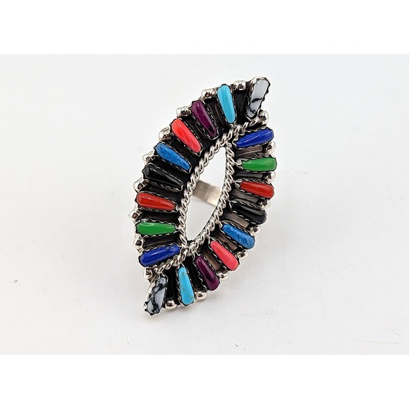 Handcrafted Navajo Cluster Ring Size 7.5 Women's Southwest Signed Jewelry ** - Picture 7 of 9